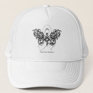 Lung Cancer Tribal Butterfly Ribbon Trucker Hat
