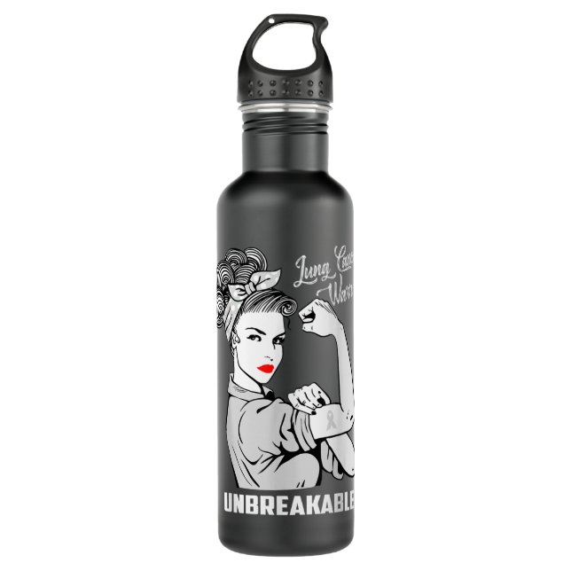 Lung Cancer Warrior Unbreakable T Shirt Awareness  Stainless Steel Water Bottle (Front)