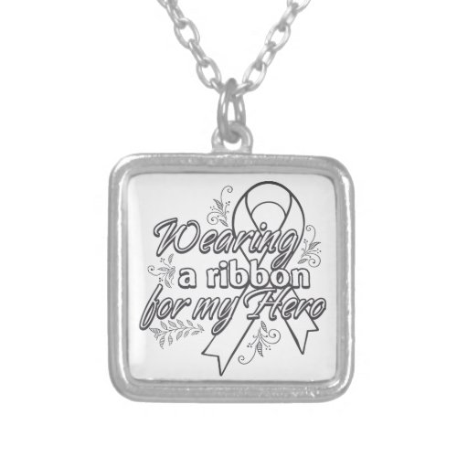 Lung Cancer Wearing a Ribbon for My Hero Silver Plated Necklace