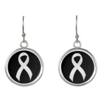 Lung Cancer White Ribbon Earrings