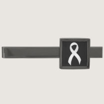 Lung Cancer - White Ribbon Gunmetal Finish Tie Clip