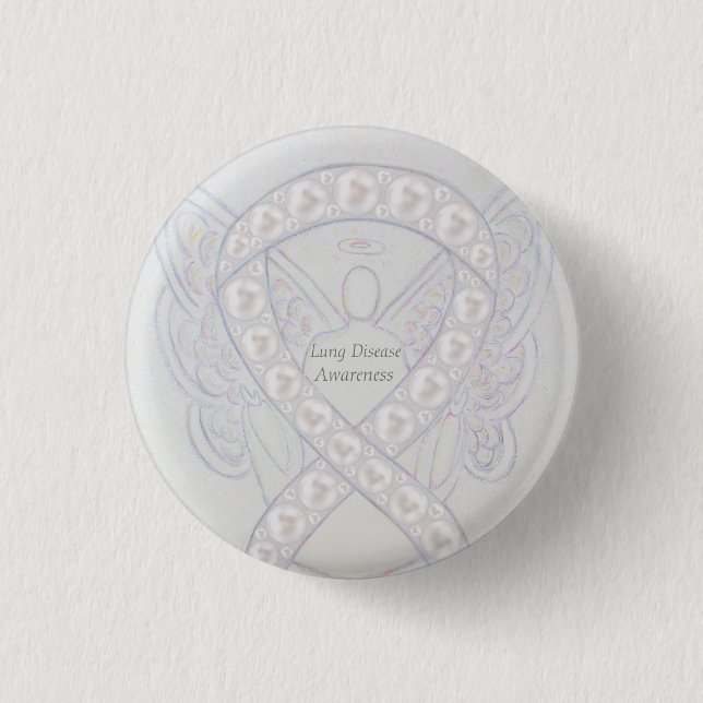 Lung Disease Awareness Angel Pearl Ribbon Art Pin (Front)