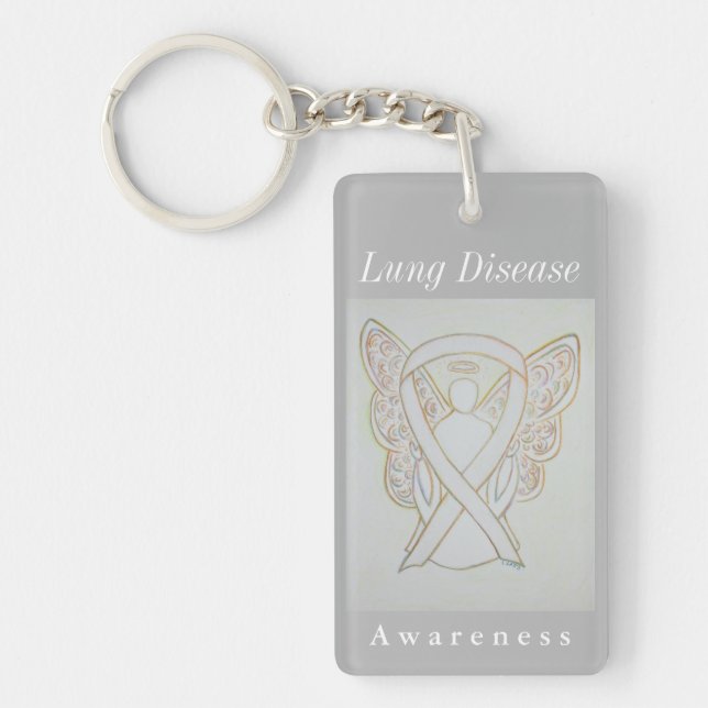 Lung Disease Awareness White Ribbon Keychain (Front)