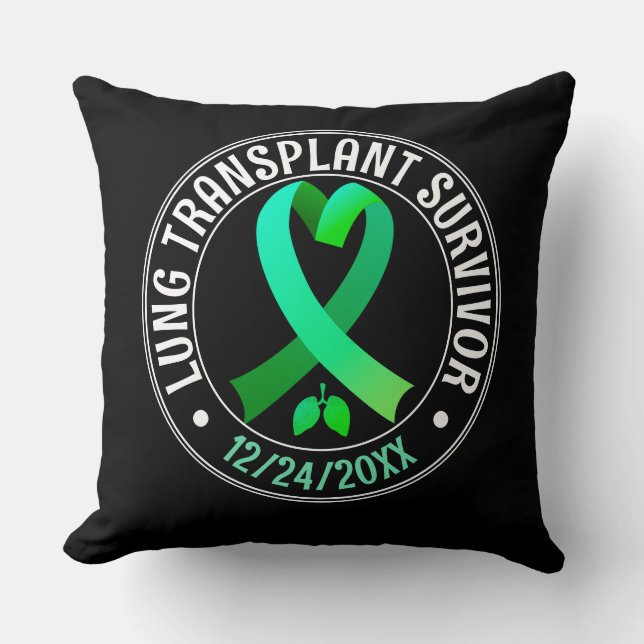 Lung Transplant Survivor Green Ribbon Custom Throw Pillow (Front)