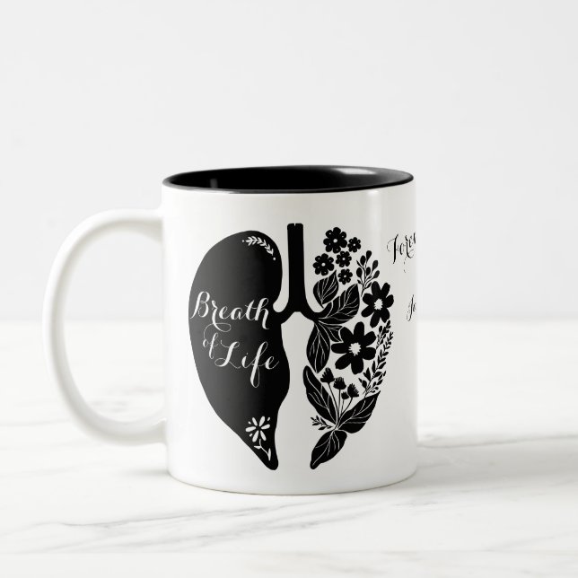 Lung Transplant Wildflower Breath of Life Black Two-Tone Coffee Mug (Left)