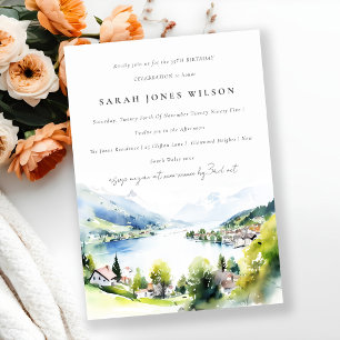 Lungern Switzerland Landscape Watercolor Birthday Invitation