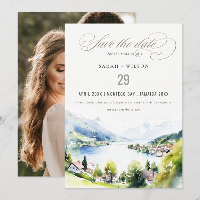 Lungern Switzerland Landscape Wedding Photo Save The Date (Front/Back)