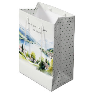 Lungern Switzerland Watercolor Landscape Wedding Medium Gift Bag