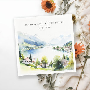 Lungern Switzerland Watercolor Landscape Wedding Napkins