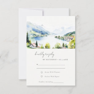 Lungern Switzerland Watercolor Landscape Wedding RSVP Card