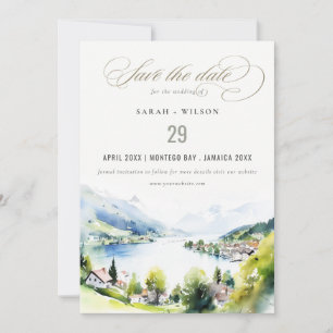 Lungern Switzerland Watercolor Landscape Wedding Save The Date