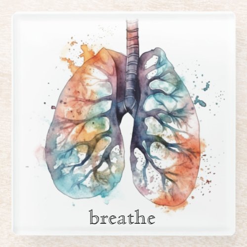 Lungs breathing like a tree in watercolor glass coaster