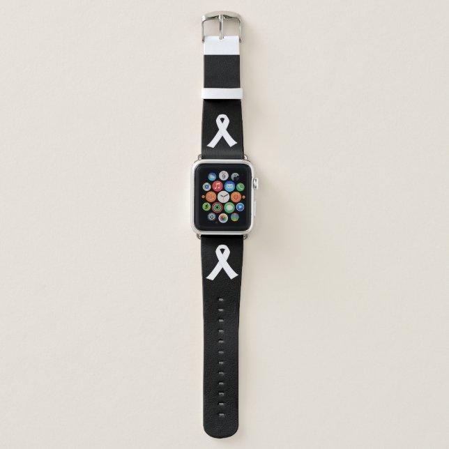 Lungs Cancer Awareness White Ribbon Apple Watch Band (Front)