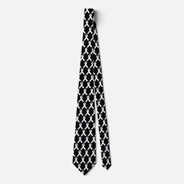 Lungs Cancer Awareness White Ribbon Neck Tie (Front)
