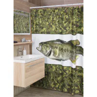 Large Mouth Bass Lake House Cabin Fishing Decor Shower Curtain