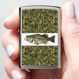 Lunker Largemouth Bass Fishing Green Camo Zippo Lighter