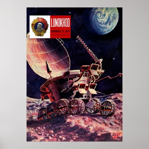 Lunokhod USSR 1973  Soviet vintage space poster
