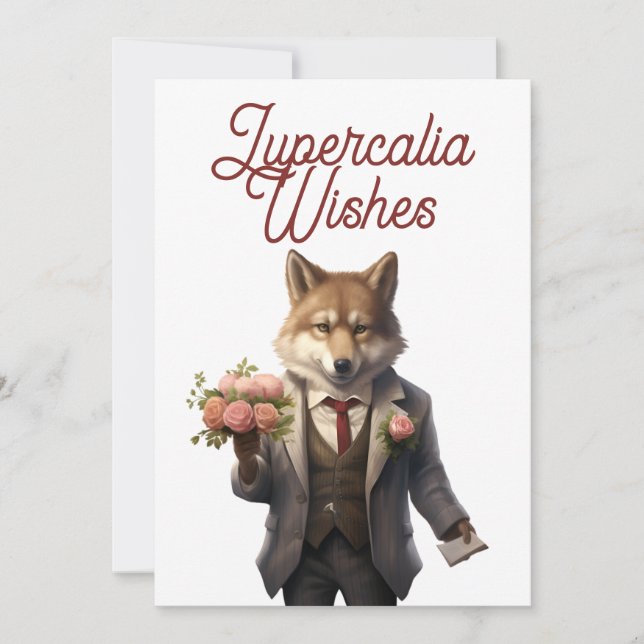 Lupercalia Handsome Wolf Valentines Day Holiday Card (Front)