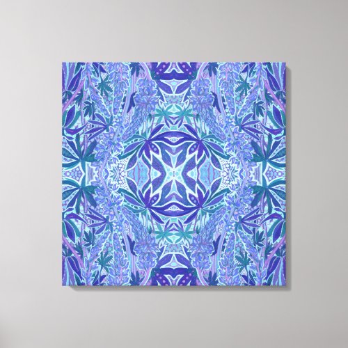 Lupine Flower Bohemian Arabesque Pattern Blue Teal Canvas Print