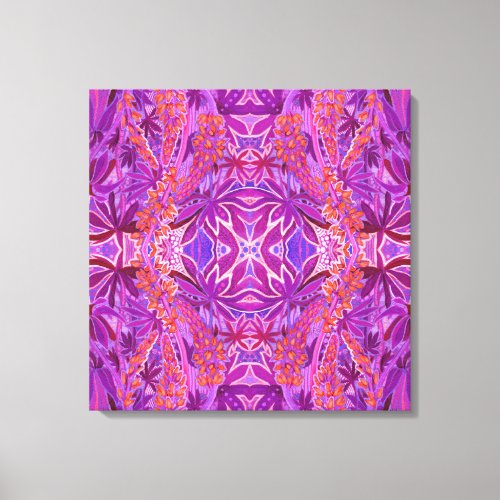 Lupine Flower Bohemian Boho Arabesque Pattern Pink Canvas Print