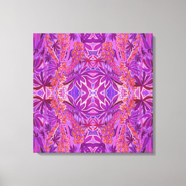 Lupine Flower Bohemian Boho Arabesque Pattern Pink Canvas Print (Front)