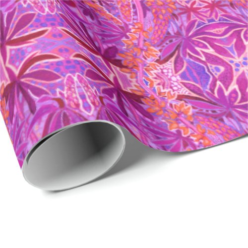 Lupine Flower Bohemian Boho Arabesque Pattern Pink Wrapping Paper