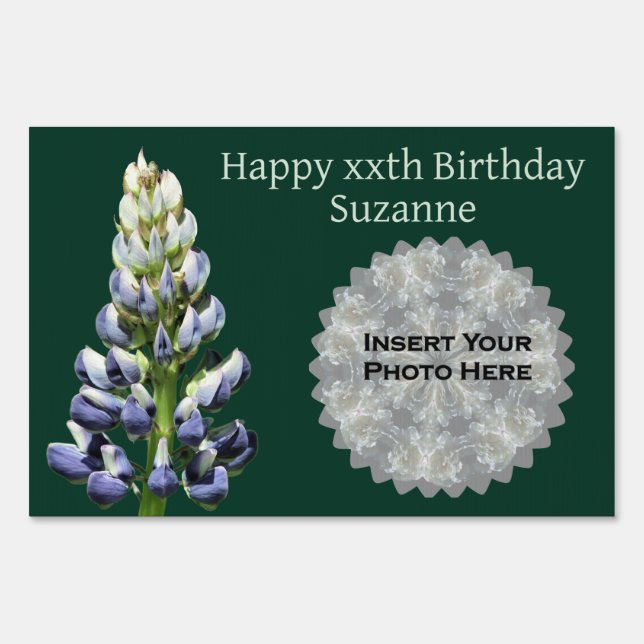 Lupine Flower Personalized Photo Birthday Sign (Front)