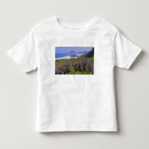 Lupine flowers and rugged coastline along toddler t-shirt