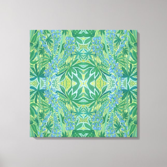Lupine Flowers Bohemian Arabesque Pattern Green Canvas Print (Front)