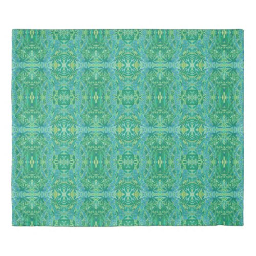 Lupine Flowers Bohemian Arabesque Pattern Green Duvet Cover