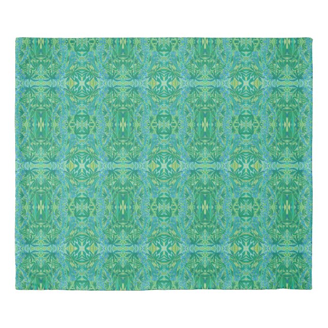 Lupine Flowers Bohemian Arabesque Pattern Green Duvet Cover (Front)