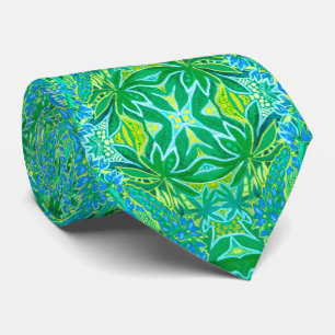 Lupine Flowers Bohemian Arabesque Pattern Green Neck Tie