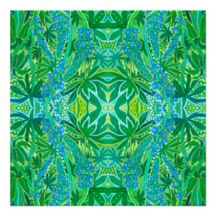 Lupine Flowers Bohemian Arabesque Pattern Green Po Poster