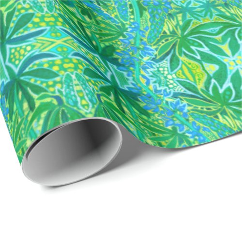 Lupine Flowers Bohemian Arabesque Pattern Green Wr Wrapping Paper