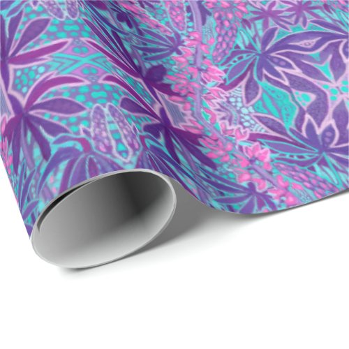 Lupine Flowers Bohemian Arabesque Pattern Violet Wrapping Paper