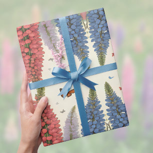 Lupine Flowers Butterflies Vintage Floral Desgn Wrapping Paper