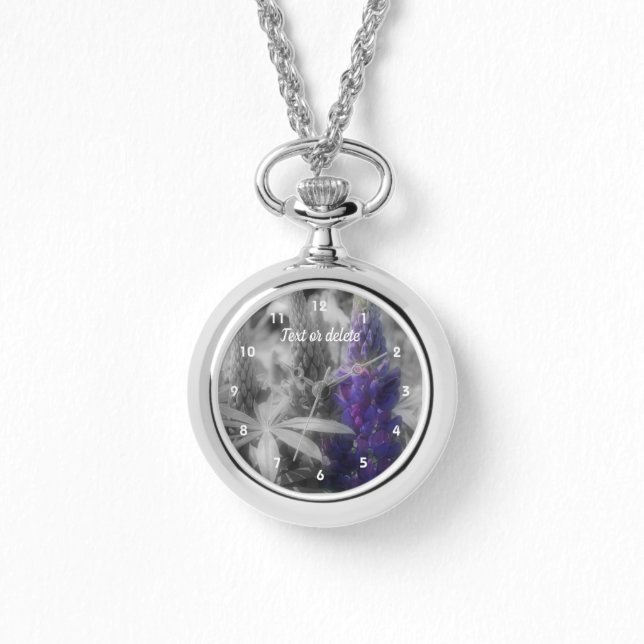 Lupine Flowers In Black And White Personalized Watch (Front)