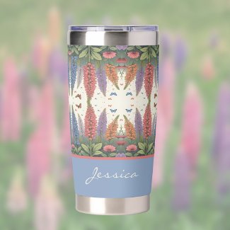 Lupine Flowers n Butterflies Vintage Monogram