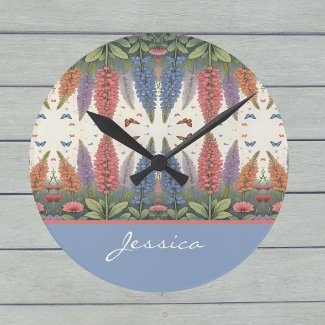 Lupine Flowers n Butterflies Vintage Monogram