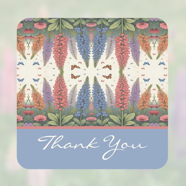 Lupine Flowers n Butterflies Vintage Monogram Square Sticker (Creator Uploaded)