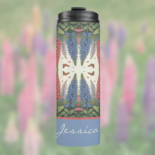 Lupine Flowers n Butterflies Vintage Monogram Thermal Tumbler