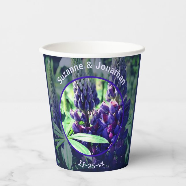 Lupine Flowers Personalized Wedding Paper Cups (Front)