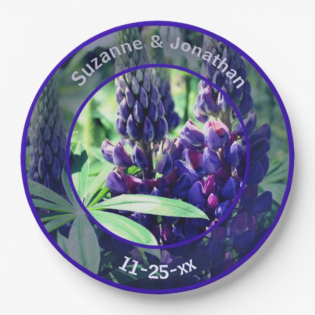Lupine Flowers Personalized Wedding Paper Plates (Front)