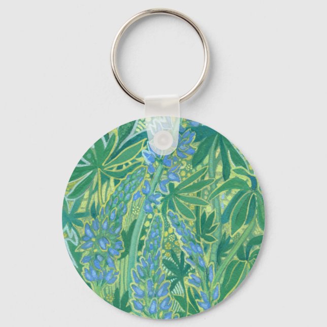 Lupine Flowers, Summer Wildflowers Floral Painting Keychain (Front)