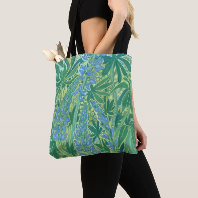Lupine Flowers, Summer Wildflowers Floral Painting Tote Bag (Close Up)
