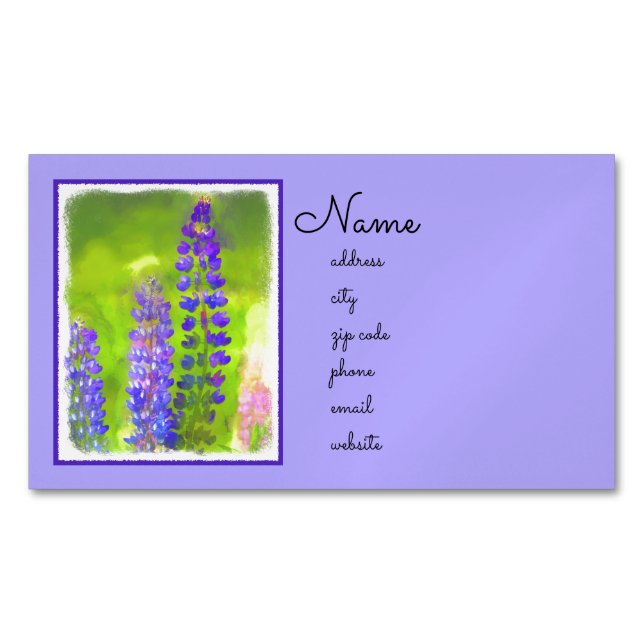 Lupine Painting - Original Flower Art Business Card Magnet (Front)