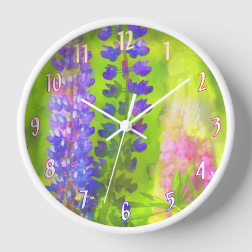 Lupine Painting _ Original Flower Art Clock