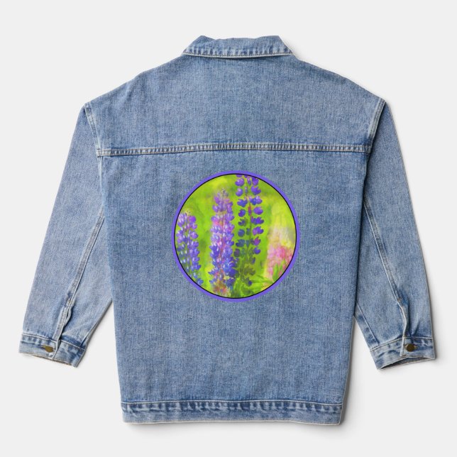 Lupine Painting - Original Flower Art Denim Jacket (Back)