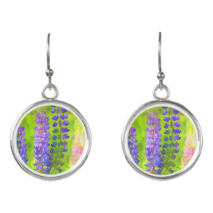 Lupine Painting - Original Flower Art Earrings