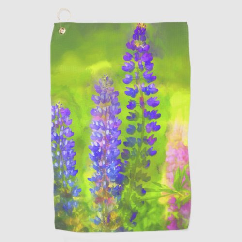 Lupine Painting _ Original Flower Art Golf Towel